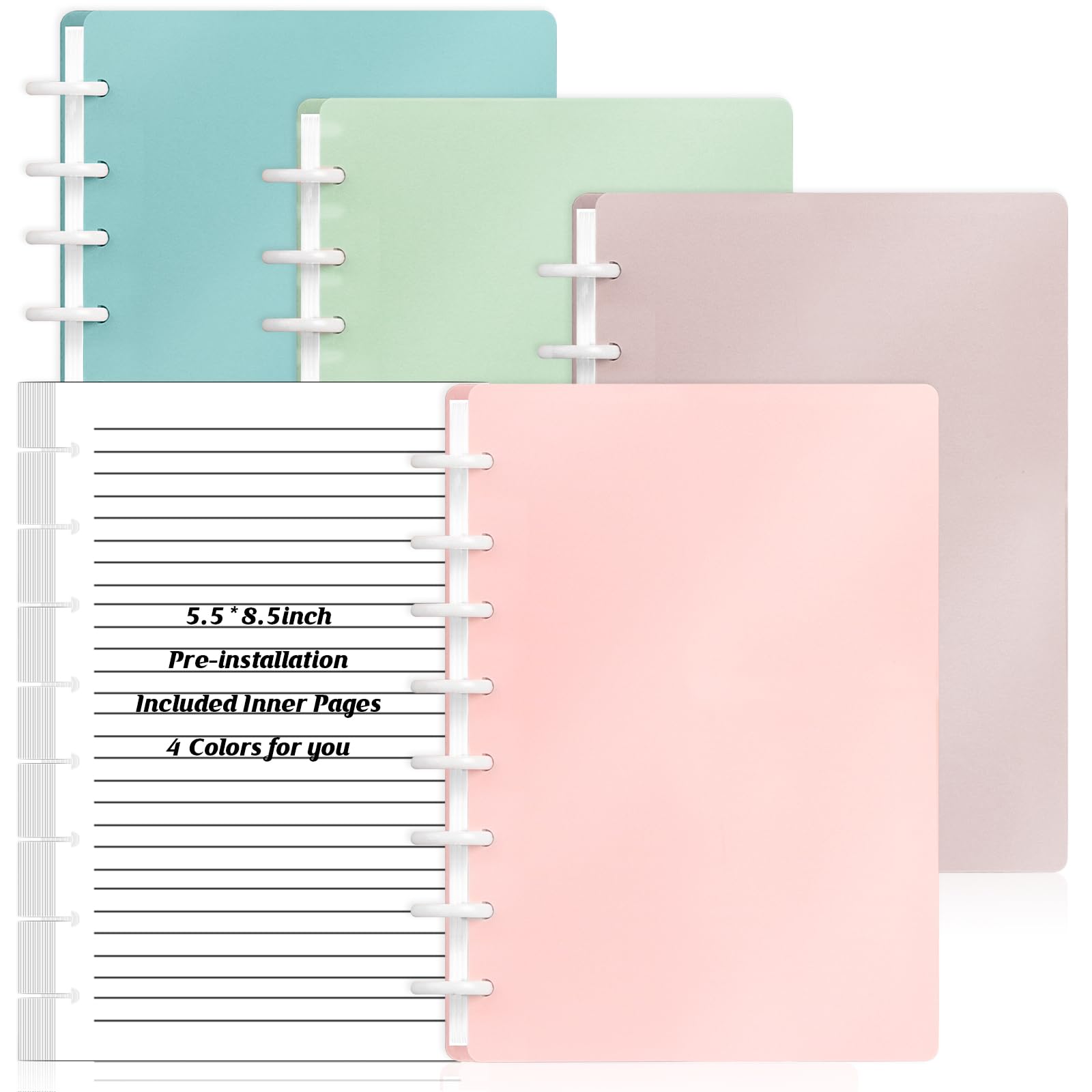 4 Pack Classic Size Discbound Notebook 7x9.25 inch 9 Disc Bound Planner 80 Sheets per Narrow Ruled Notebook Customizable Discbound journal for Office School
