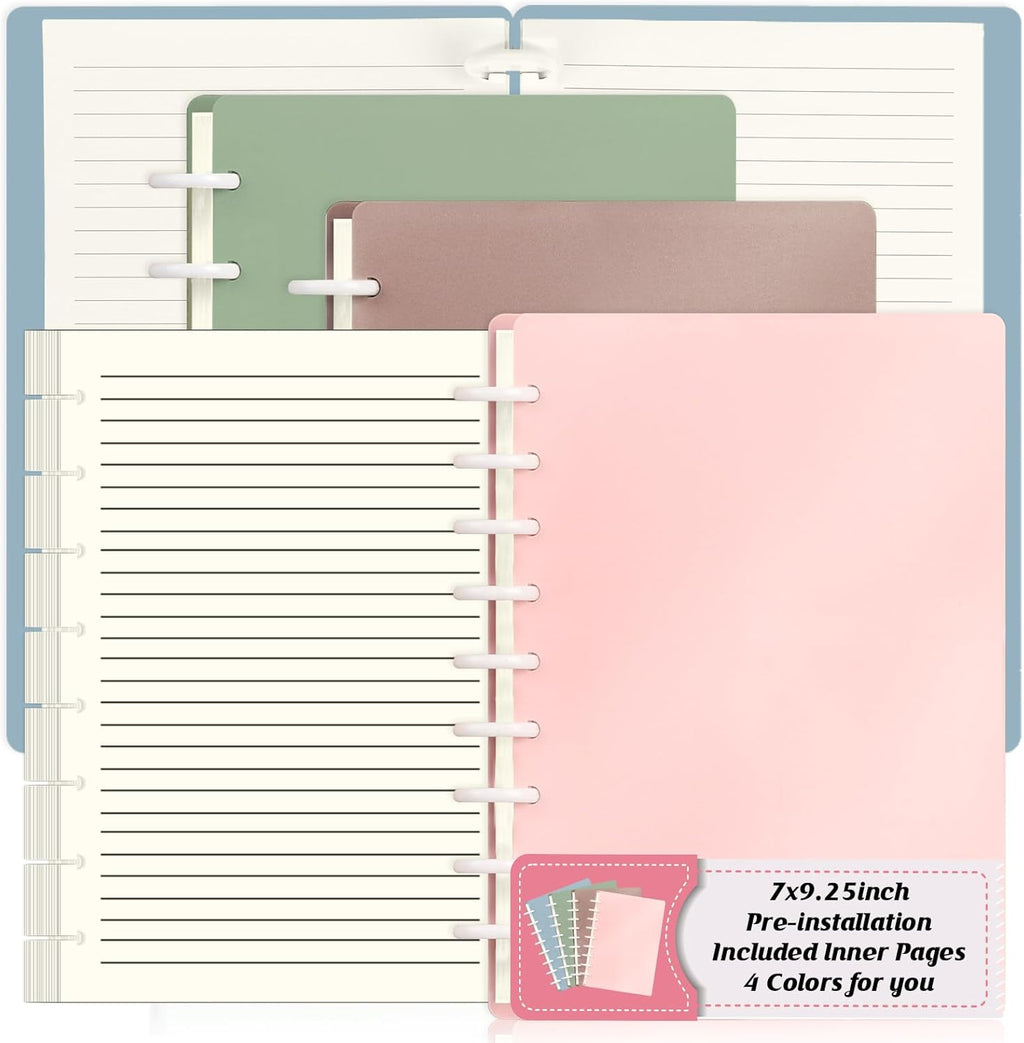 4 Pack Classic Size Discbound Notebook 7x9.25 inch 9 Disc Bound Planner 80 Sheets per Narrow Ruled Notebook Customizable Discbound journal for Office School