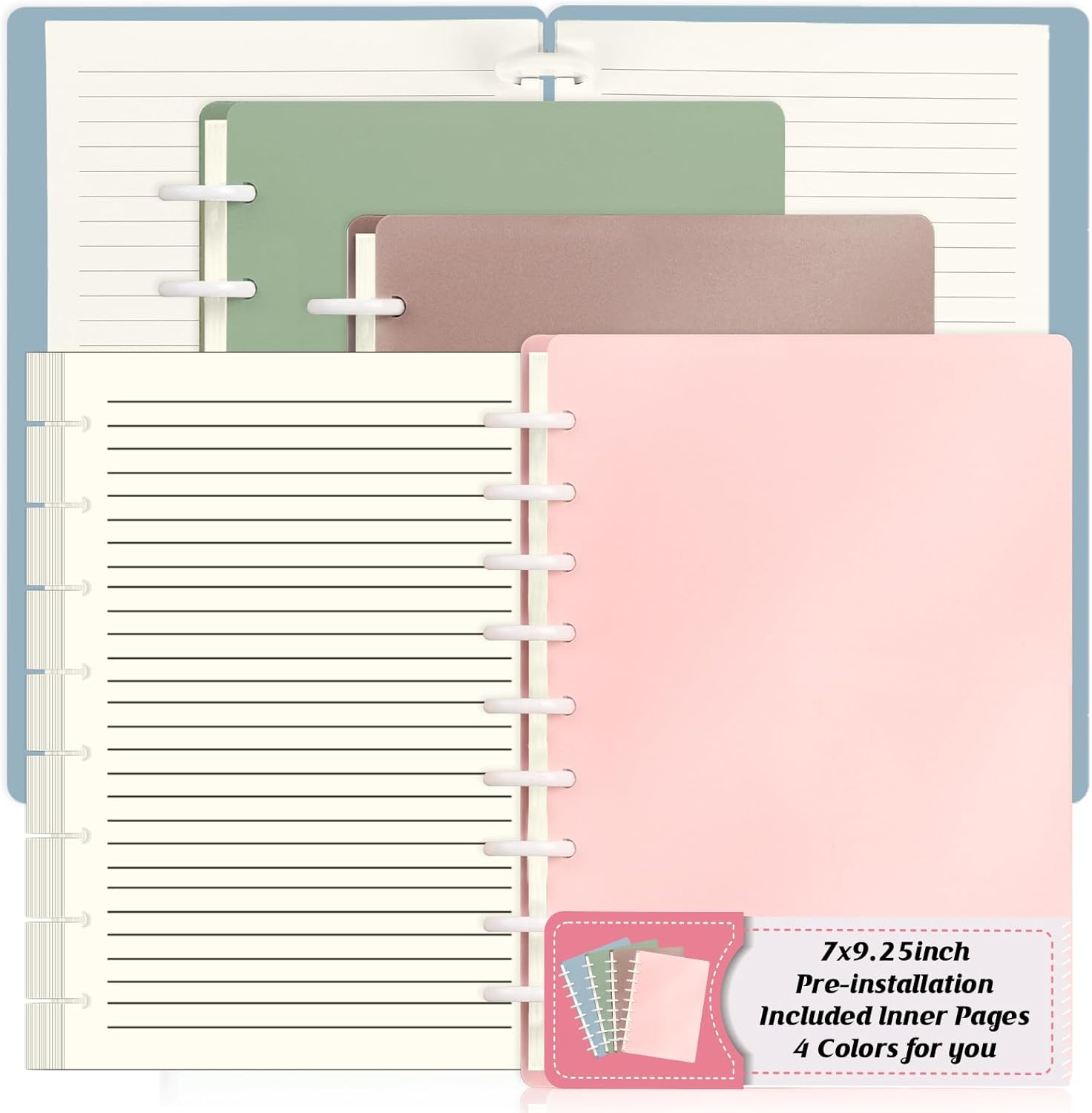 4 Pack Classic Size Discbound Notebook 7x9.25 inch 9 Disc Bound Planner 80 Sheets per Narrow Ruled Notebook Customizable Discbound journal for Office School
