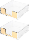 2 PCS Gold Sticky Note Holder, Clear Acrylic Memo Pad Dispenser, Post it Note Holder for Desk Office Supplies Home School Aesthetic Supplies Accessories