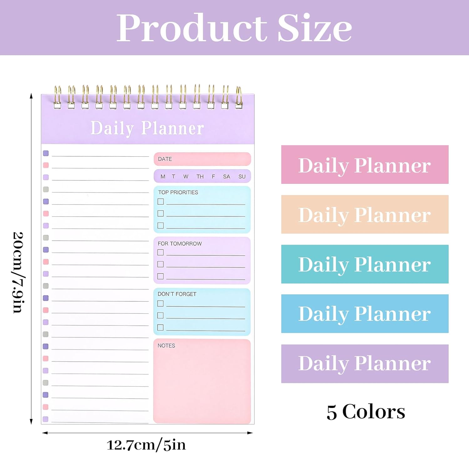 15 Pcs To Do List Notepad, 7.9 x 5 Inch Daily Planner Notebook Undated Spiral Checklist for Office Work Planning Organization, Multicolor