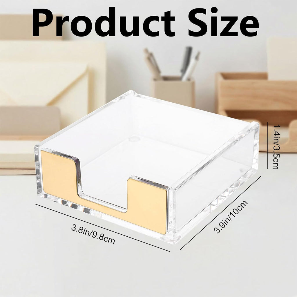 2 PCS Gold Sticky Note Holder, Clear Acrylic Memo Pad Dispenser, Post it Note Holder for Desk Office Supplies Home School Aesthetic Supplies Accessories