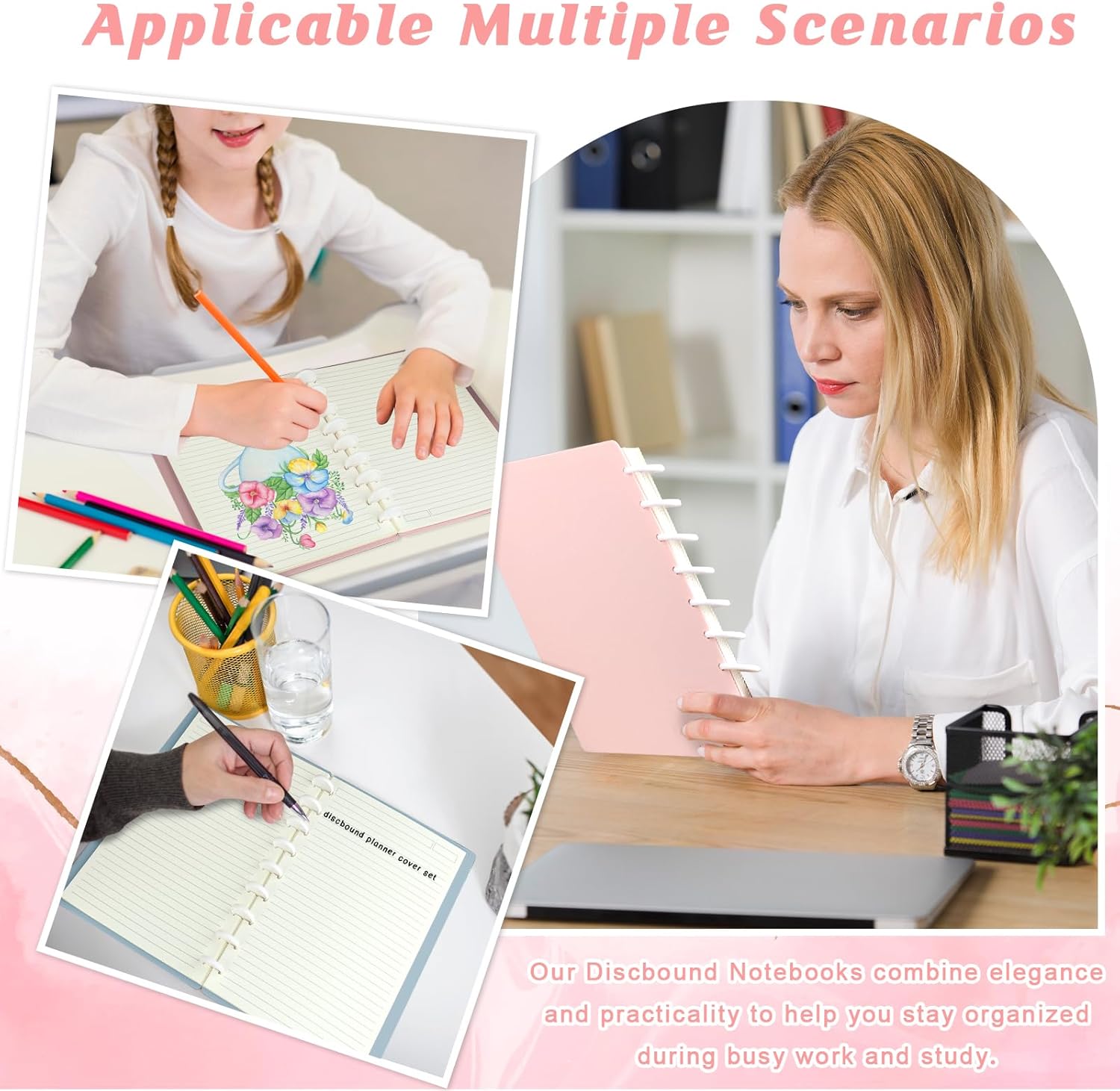 4 Pack Classic Size Discbound Notebook 7x9.25 inch 9 Disc Bound Planner 80 Sheets per Narrow Ruled Notebook Customizable Discbound journal for Office School