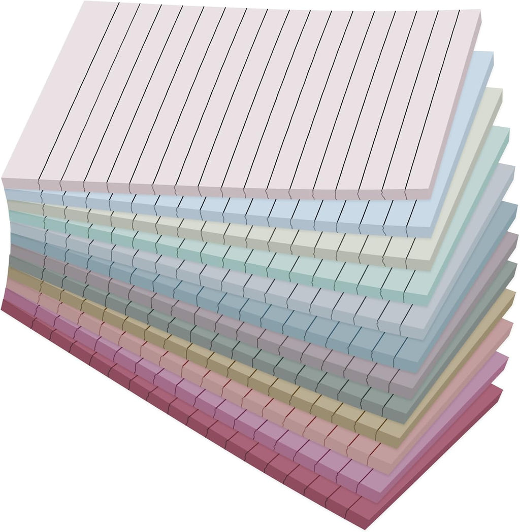 12 Pack Lined Sticky Notes in Retro Colors,Sticky Note Pads 4x6 in,Sticky Notes with Lines, Self-Stick Note Pads, Large Rectangular Post it Notes for Office, Home, School, Meeting,30 Sheets/Pad