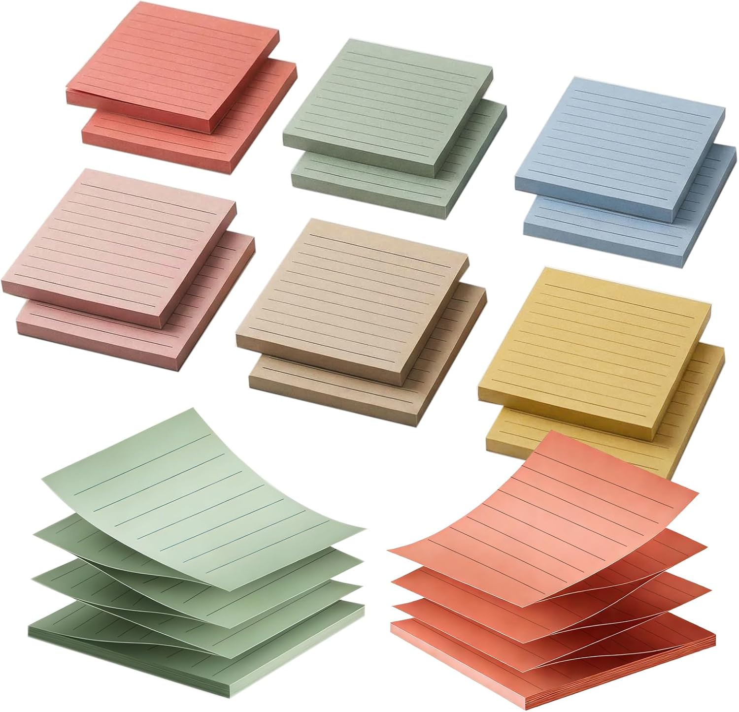 (12 Pads) Vintage Color Pop-Up Sticky Notes with Lines 3x3 Inches Refills,50Sheet/pad,Strong Adhesive Memo Pad Bulk, Suitable for Home, Office, School, Clean Removal