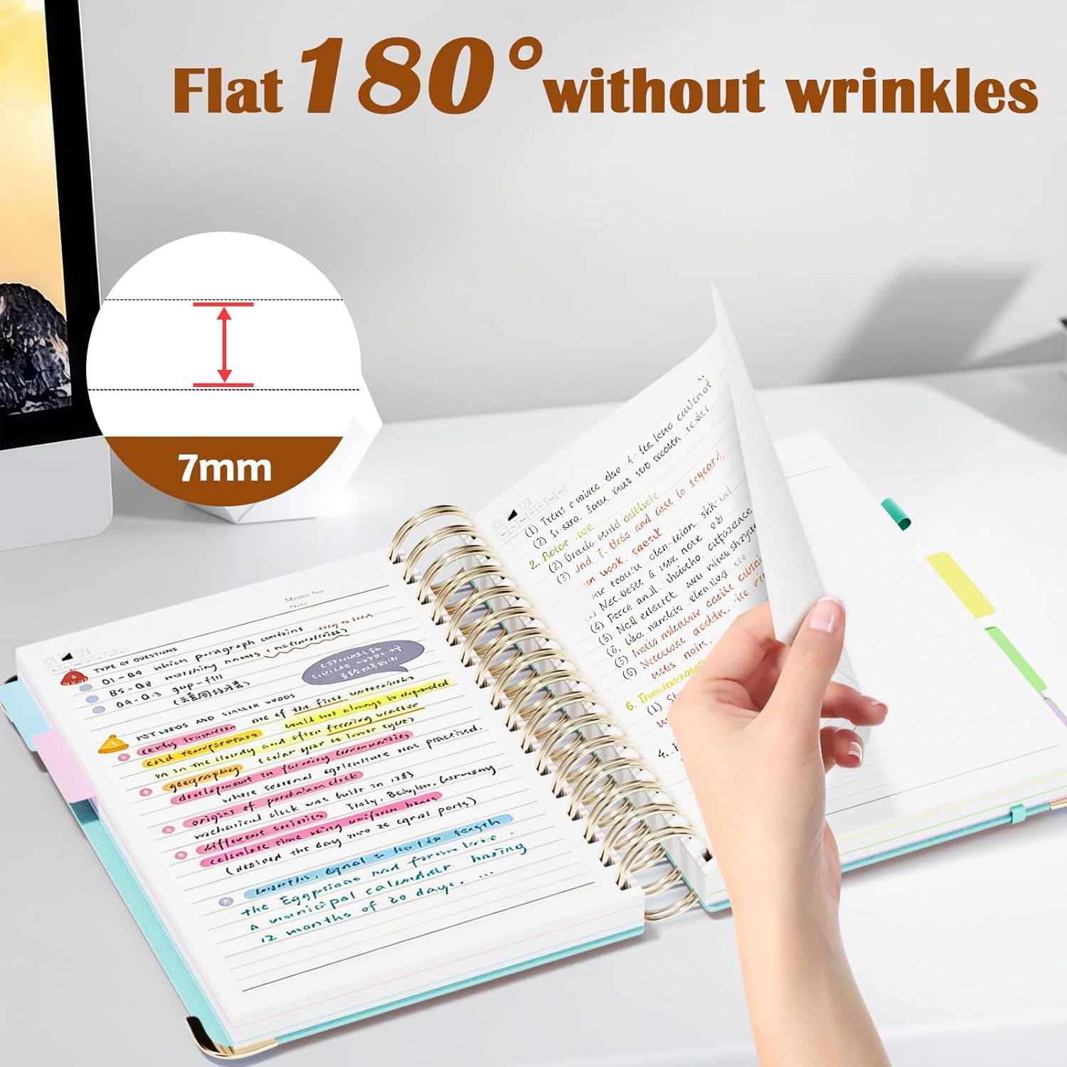 3 Packs Hardcover Spiral Notebook, B5 Journal with Removable Dividers Tabs, 5 Subject Notebook College Ruled, 200 Pages 8"x10" Leather Notebooks for Work School Study, Lined Journal for Women(Pink/Purple/Cyan)