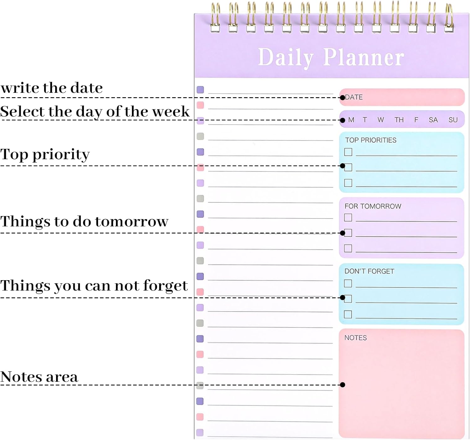 15 Pcs To Do List Notepad, 7.9 x 5 Inch Daily Planner Notebook Undated Spiral Checklist for Office Work Planning Organization, Multicolor