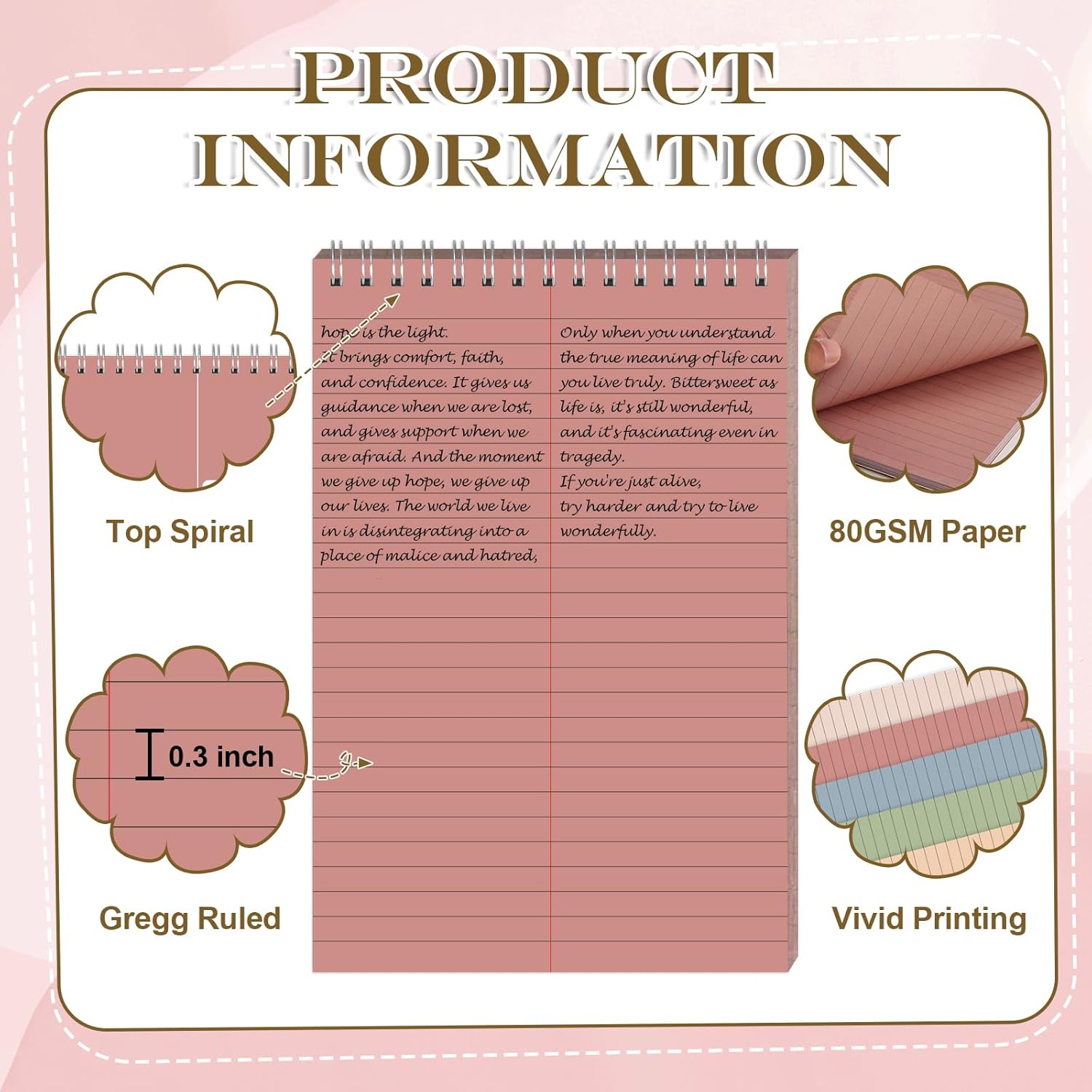 10 Pack 6X9 Pastel Steno Pads Gregg Ruled Spiral Notebook Top Spiral Notepad Colored Steno Pads Pastel Colored Notepads Color Paper 50 Sheets for School College Office(Red Pink Blue Green Flesh)