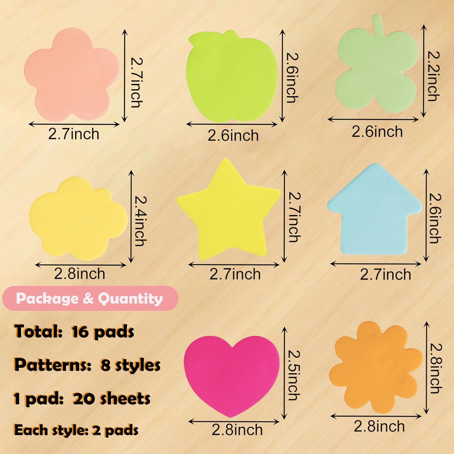 16 Pads Cute Sticky Notes, Fun Notepads Star Heart Cloud House Shape Cartoon Memo Pads Self-Sticky Note Pads for School Office Home