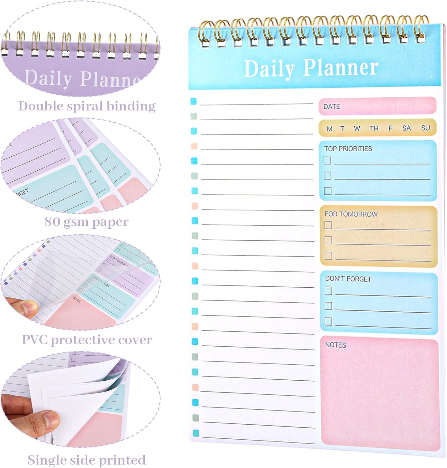 15 Pcs To Do List Notepad, 7.9 x 5 Inch Daily Planner Notebook Undated Spiral Checklist for Office Work Planning Organization, Multicolor