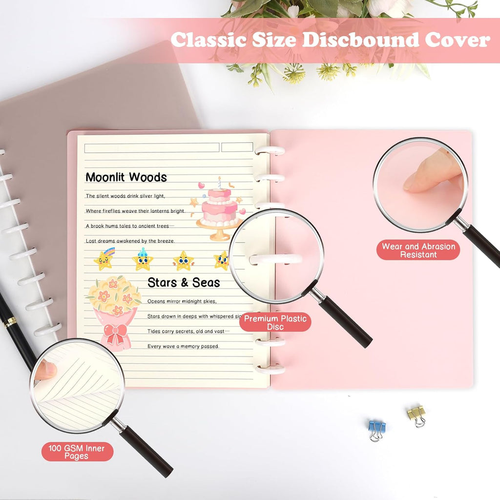4 Pack Classic Size Discbound Notebook 7x9.25 inch 9 Disc Bound Planner 80 Sheets per Narrow Ruled Notebook Customizable Discbound journal for Office School