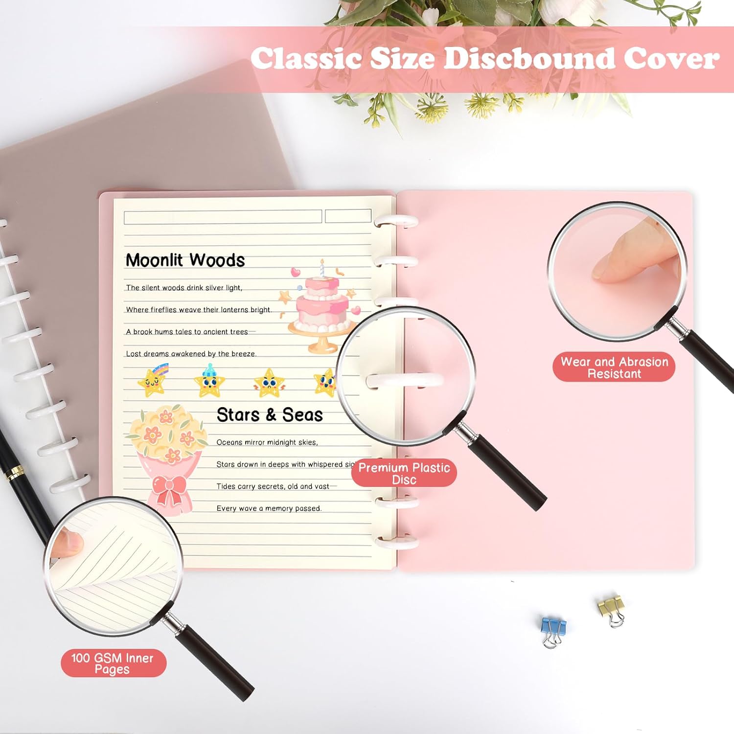 4 Pack Classic Size Discbound Notebook 7x9.25 inch 9 Disc Bound Planner 80 Sheets per Narrow Ruled Notebook Customizable Discbound journal for Office School