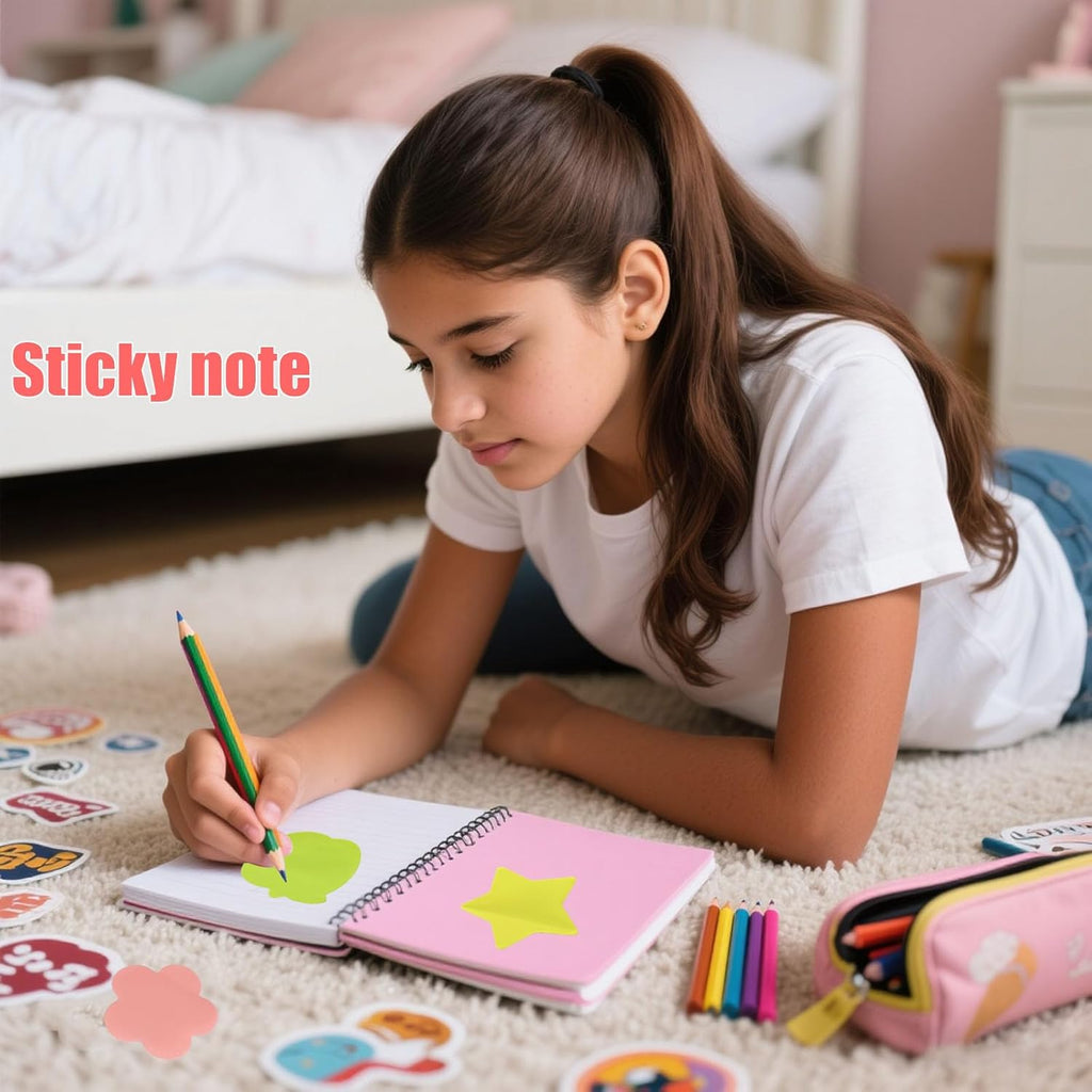 16 Pads Cute Sticky Notes, Fun Notepads Star Heart Cloud House Shape Cartoon Memo Pads Self-Sticky Note Pads for School Office Home