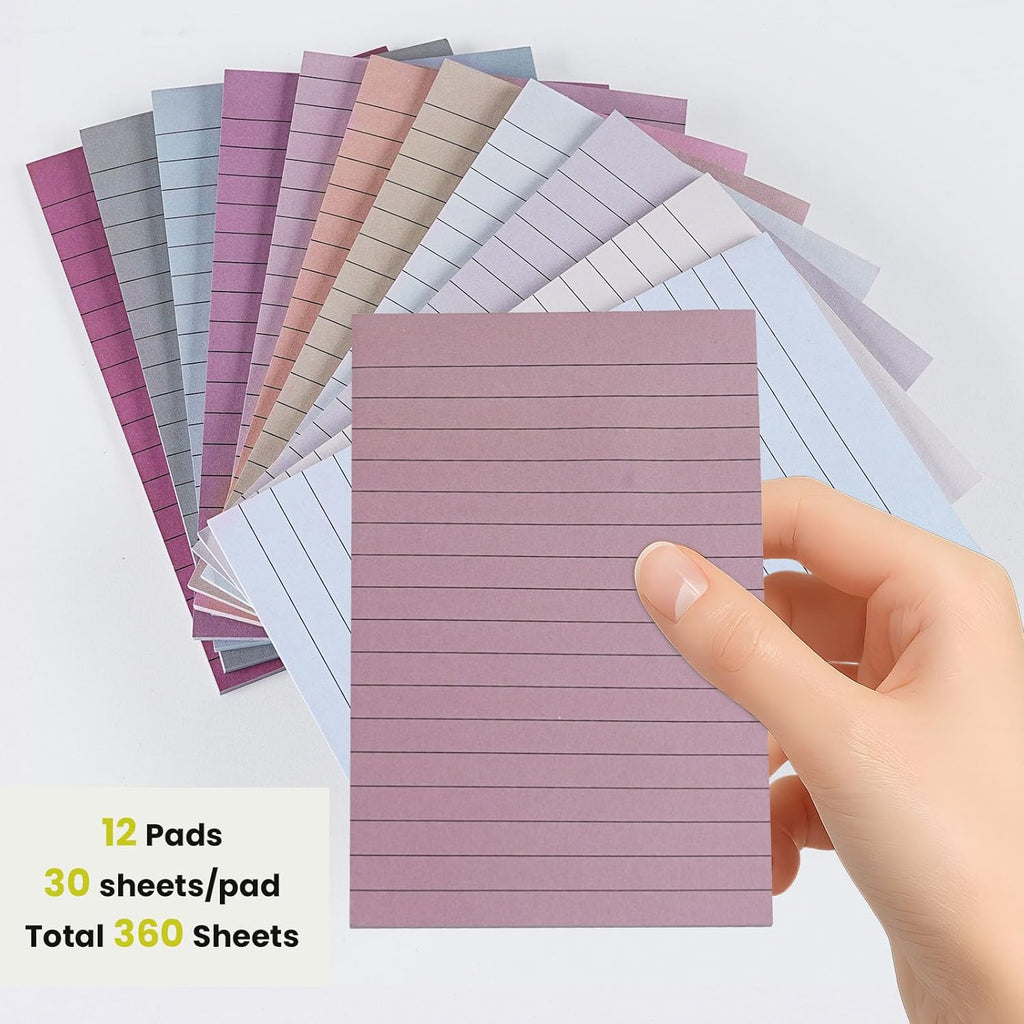 12 Pack Lined Sticky Notes in Retro Colors,Sticky Note Pads 4x6 in,Sticky Notes with Lines, Self-Stick Note Pads, Large Rectangular Post it Notes for Office, Home, School, Meeting,30 Sheets/Pad
