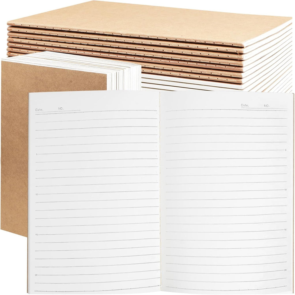 24 Pack A5 Kraft Notebooks Bulk, Lined Paper Journaling Notebooks, 8.3x5.5in 60 Pages Composition Notebook Travel Journal Set for Work, School, Students,Kids, Gift, Office, Back to school Supplies