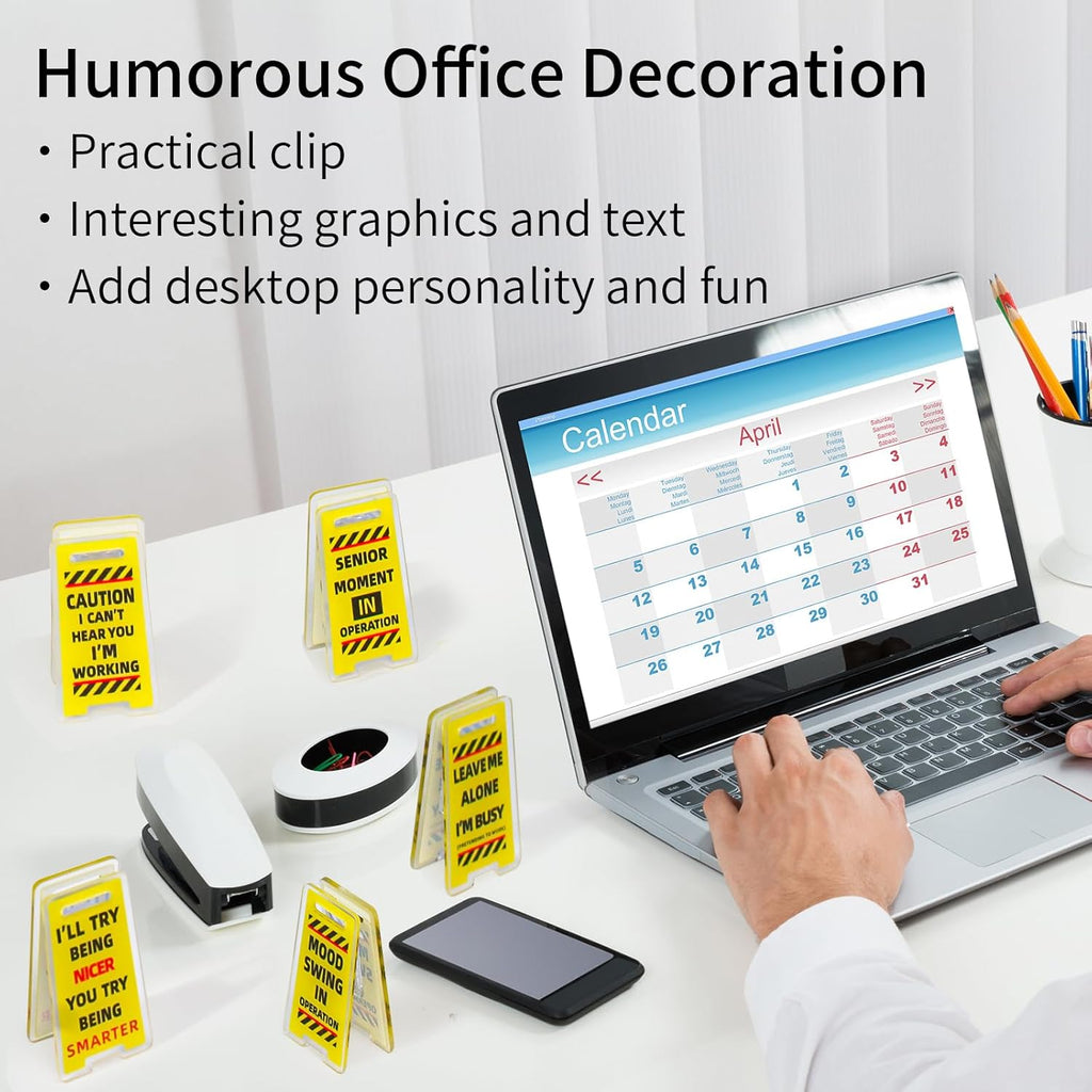 12 Pack Funny Sticky Note Holder Clips,Caution Overstimulated Desk Sign for Women & Men,Hilarious Desk Sign Humor Joke Gag Gift for Coworkers Leader Manager Teacher Friends