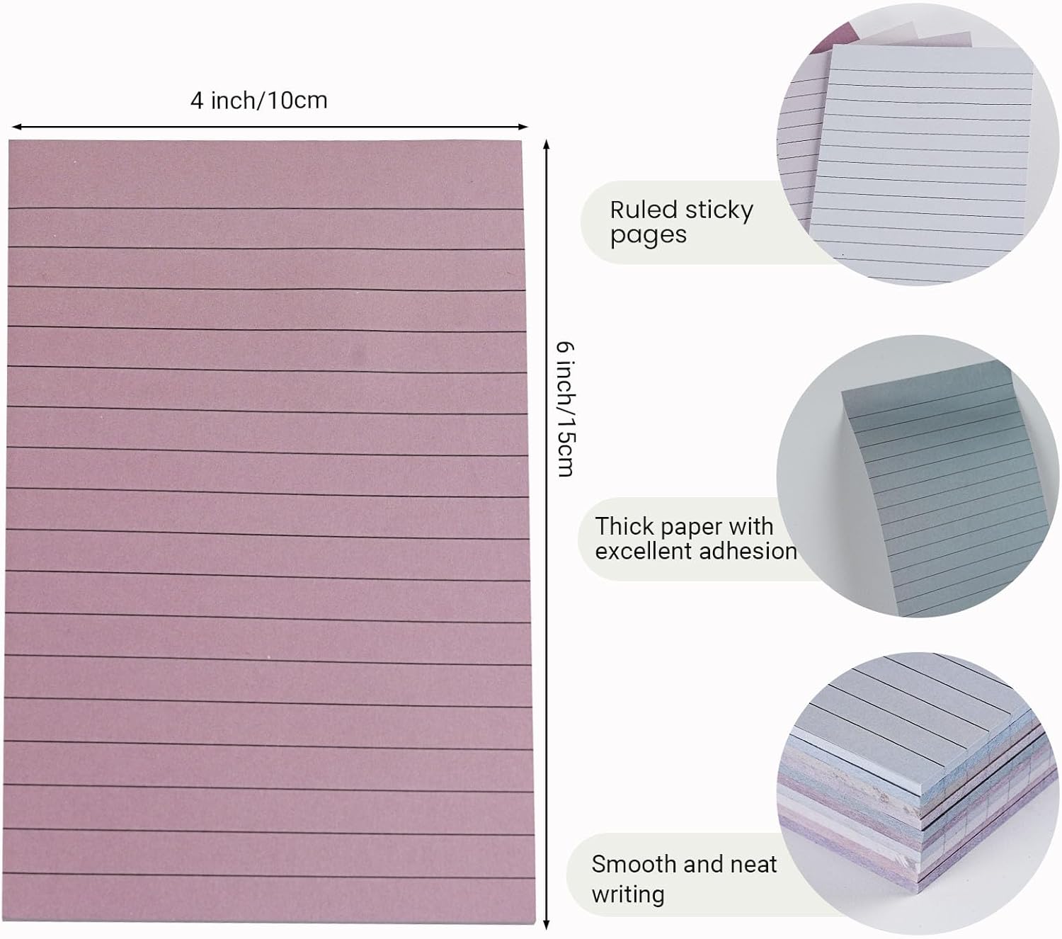 12 Pack Lined Sticky Notes in Retro Colors,Sticky Note Pads 4x6 in,Sticky Notes with Lines, Self-Stick Note Pads, Large Rectangular Post it Notes for Office, Home, School, Meeting,30 Sheets/Pad