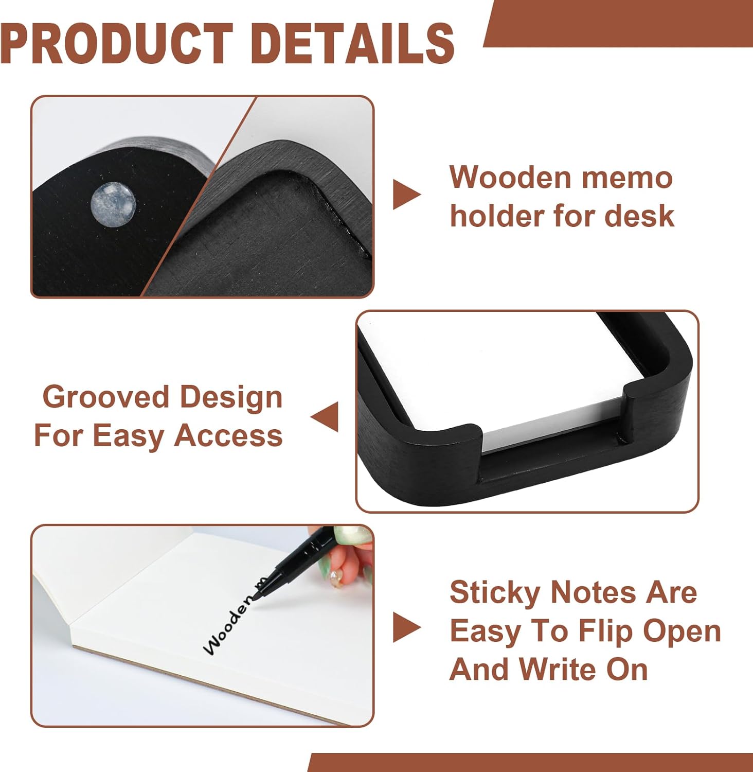 4x6 Memo Paper Holder Organizer for Desk Black Wooden Note Paper Tray with 100 Sheet Blank Memo Pads 4x6 Index Card Tray Black Wood Sticky Note Holder for Office Home School
