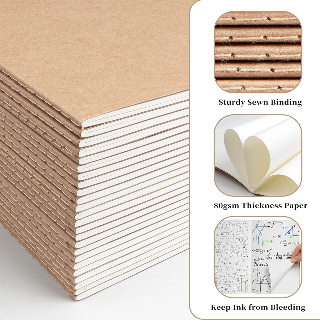 24 Pack A5 Kraft Notebooks Bulk, Lined Paper Journaling Notebooks, 8.3x5.5in 60 Pages Composition Notebook Travel Journal Set for Work, School, Students,Kids, Gift, Office, Back to school Supplies