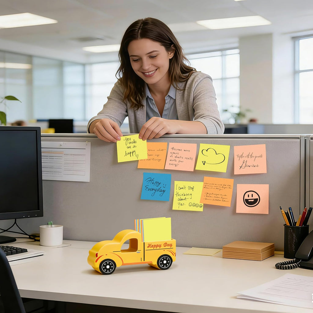 2.6 x 3 Inch Sticky Note Holder Self Stick Notepad Holder with Mixed 4 Color Sticky Notes Office Desk Accessories, Memo Pad Holder Home Office School Supplies