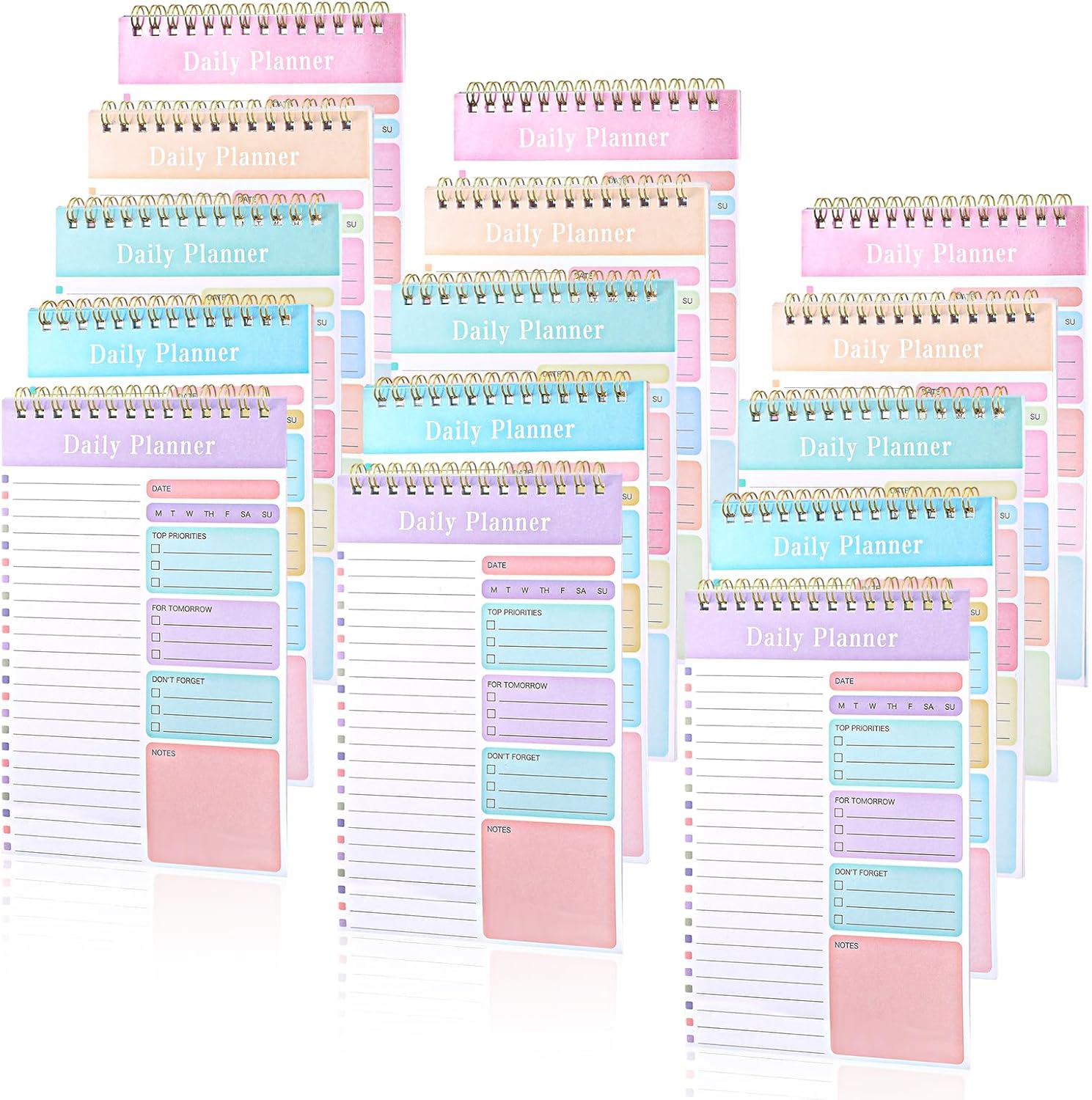 15 Pcs To Do List Notepad, 7.9 x 5 Inch Daily Planner Notebook Undated Spiral Checklist for Office Work Planning Organization, Multicolor