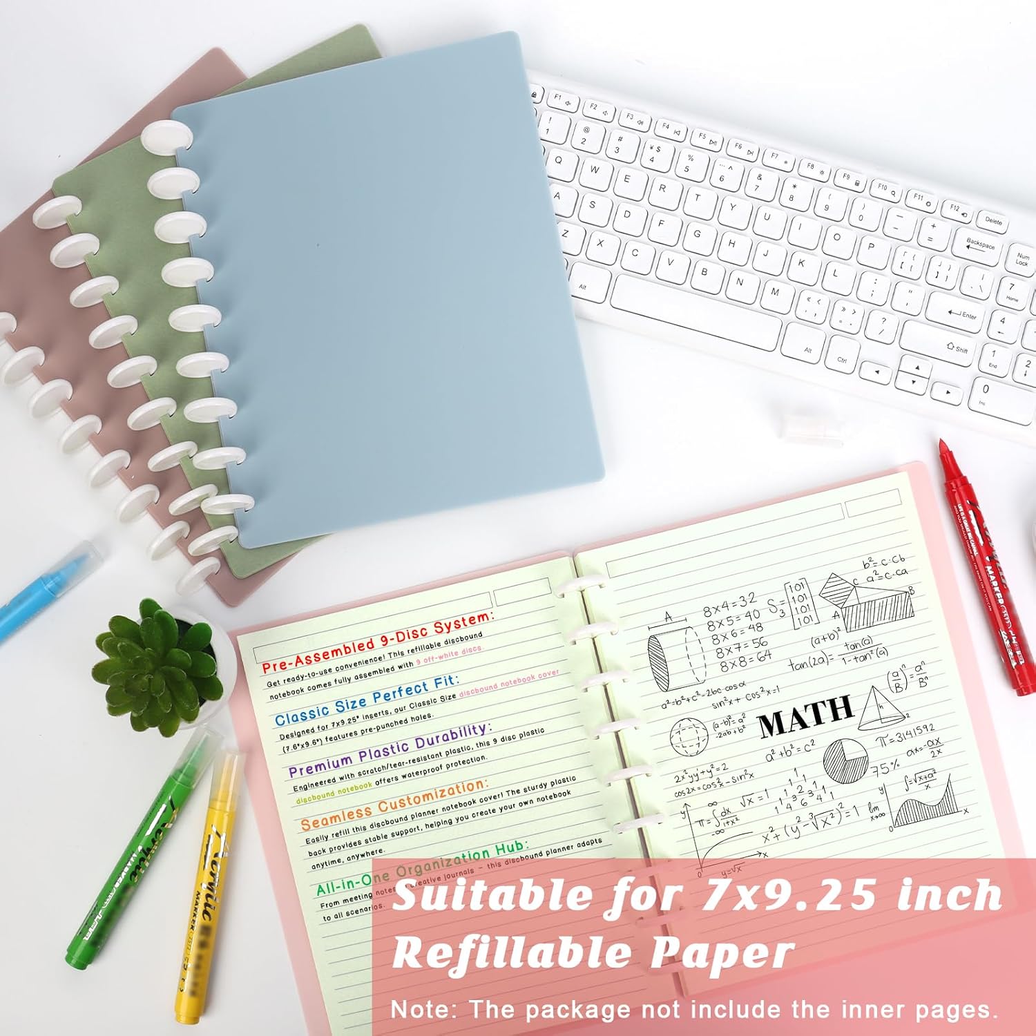 4 Pack Classic Size Discbound Notebook 7x9.25 inch 9 Disc Bound Planner 80 Sheets per Narrow Ruled Notebook Customizable Discbound journal for Office School